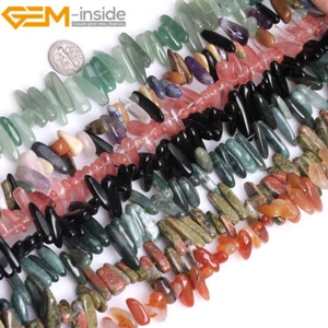 Natural Gemstones Freeform Stick Point Spike Beads For Jewellery Making 15" UK - Picture 1 of 116