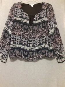 John Paul Richard Sz M Long Sheer Bell Sleeve Lined Blouson Blouse Polyester - Picture 1 of 12