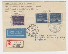 Schweden 17.10.1938, Reko Erstflug Brief Stockholm-Zürich, Schweiz