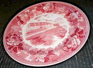 Placa de transferencia roja Wedgwood Fort Ticonderoga Lake Champlain South Barracks - Imagen 1 de 4