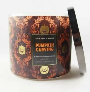 (1) Bath & Body Works Halloween Pumpkin Carving 3-wick Scented Candle 14.5oz New - Picture 1 of 8
