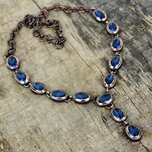Oval Natural Tanzanite Quartz Trendy Electroformed Chain Wedding Necklace Copper - Picture 1 of 6