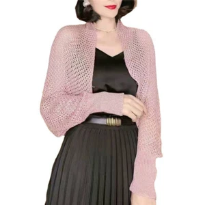 Women Crochet Shrug Cardigan Top Hollow Out Knitted Long Sleeve Shawl Coat - Picture 1 of 22