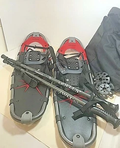 Goplus 28"X9" Aluminum Snowshoes Set Unisex 160-210lbs Red w/poles and Bag  - Picture 1 of 12