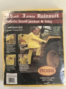 Boss Extra Large Yellow Three Piece Rainsuit Fabric Lined Jacket Bibs Commercial - Picture 1 of 4