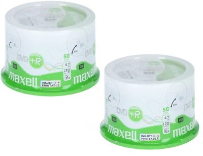 100 Maxell 275702 White Printable DVD+R 16x 4.7 GB 120 mins Blank Discs Spindle  - Image 1 of 3