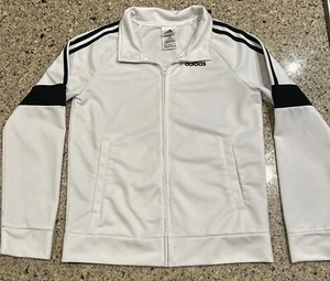 ADIDAS Youth White w/Black Stripes Track Jacket Size M Full Zip Warmup - Picture 1 of 10