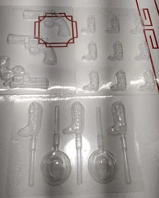 Western Chocolate Candy Mold,  (3 pc) Lollipop Boot Hat Weapon - Изображение 1 из 4