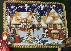 Cross Stitch Pattern CHRISTMAS EVE HOUSE Snow Covered Trees Moonlight Walk - Picture 1 of 6