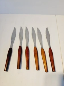 6 Mid Century Fleetwood Designer Steakmesser Edelstahl Teakholzgriff - Bild 1 von 6