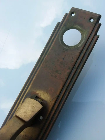 15" Large Art Deco Door Handle Thumb Latch and Lock hole Antique Bronze Brass Cover