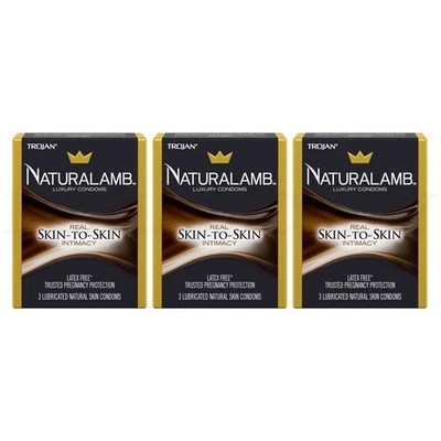 Condones lubricados sin látex Trojan Naturalamb 3ct cada lote de 3 Foto 1 de 3