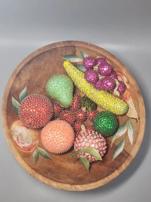 Wood Painted Fruit Bowl with Beaded, Hand Blown Glass and Ceramic Fake Fruit - Image 1 of 4