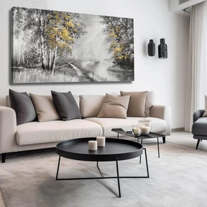 Misty Forest Wall Art/Living Room Wall Decorations/Black Art 24 x 48 Inch/Pla... - Picture 1 of 7