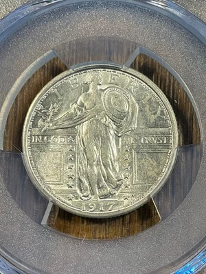 PCGS AU55 FH 1917 S STANDING LIBERTY QUARTER TYPE 1 BRIGHT GREAT LUSTER - Image 1 of 3
