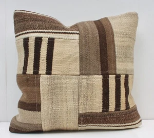 Funda Almohada Kilim Patchwork Turco Decorativa 16x16 Beige y Marrón Almohada Kilim - Imagen 1 de 10