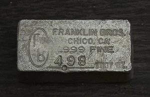 Raro lingotto argento vintage 4,98 oz Franklin Brothers Chico California  - Foto 1 di 2
