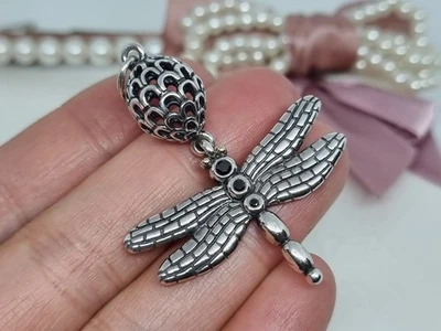 Genuine PANDORA Silver & 14K Gold Onyx Dragonfly Pendant 💕 S925 ALE  Rare — 第 1/4 张图片