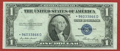 1935-E $1 SILVER CERTIFICATE S/N *-D FR-1614* CH VF - Image 1 of 2