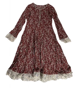 Handmade & Vintage Prairie Burgundy Floral Fit & Flare Lace Dress Size XS/Small? - Picture 1 of 10