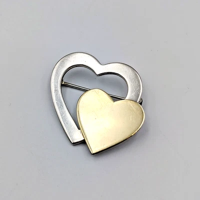 Broche prendedor Peter Brams Design PBD plata esterlina 925 oro 18k doble corazón Foto 1 de 4