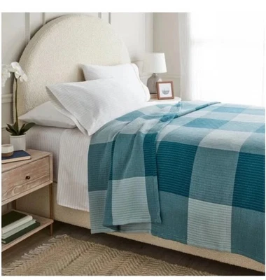 Manta matelasse de resorte de gran tamaño Threshold - guinga azul F/Q Foto 1 de 3