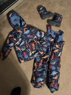 РЕДКИЙ детский место динозавр снег брюки пальто 3 изделия комплект sz 2t ботинки - Изображение 1 из 2