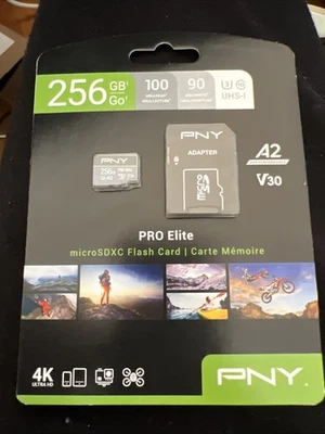 256GB PNY PRO Elite microSDXC CL10 UHS-I U3 Flash Card w/Adapter 4K Ultra HD NIB - Image 1 of 2
