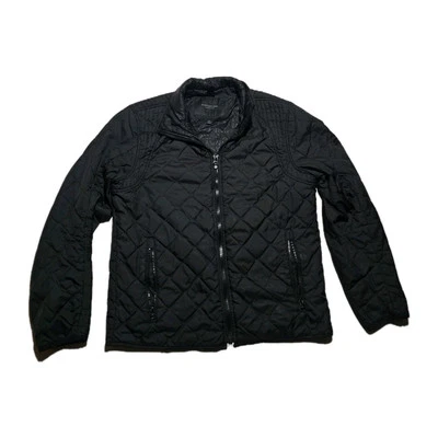 Marc Anthony 男式中号 Puffer 夹克纯色黑色拉链冬季外套  — 第 1/4 张图片