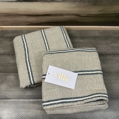 "Funda de almohada Pottery Barn/Villa Classic Home Carmencita a rayas 26"" lino azul x2" Foto 1 de 4