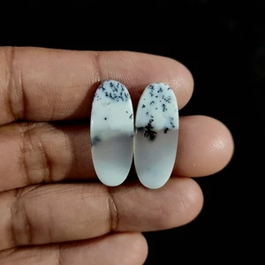 20.00 Cts oval Dendritic Opal Cabochon Meditation Natural 2 Pcs 27x10x3 MM - Picture 1 of 8