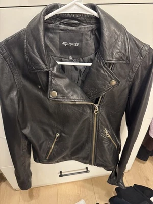 MADEWELL Black Genuine Washed Lamb Leather Moto Motorcycle Biker Jacket- Medium  - Image 1 of 4