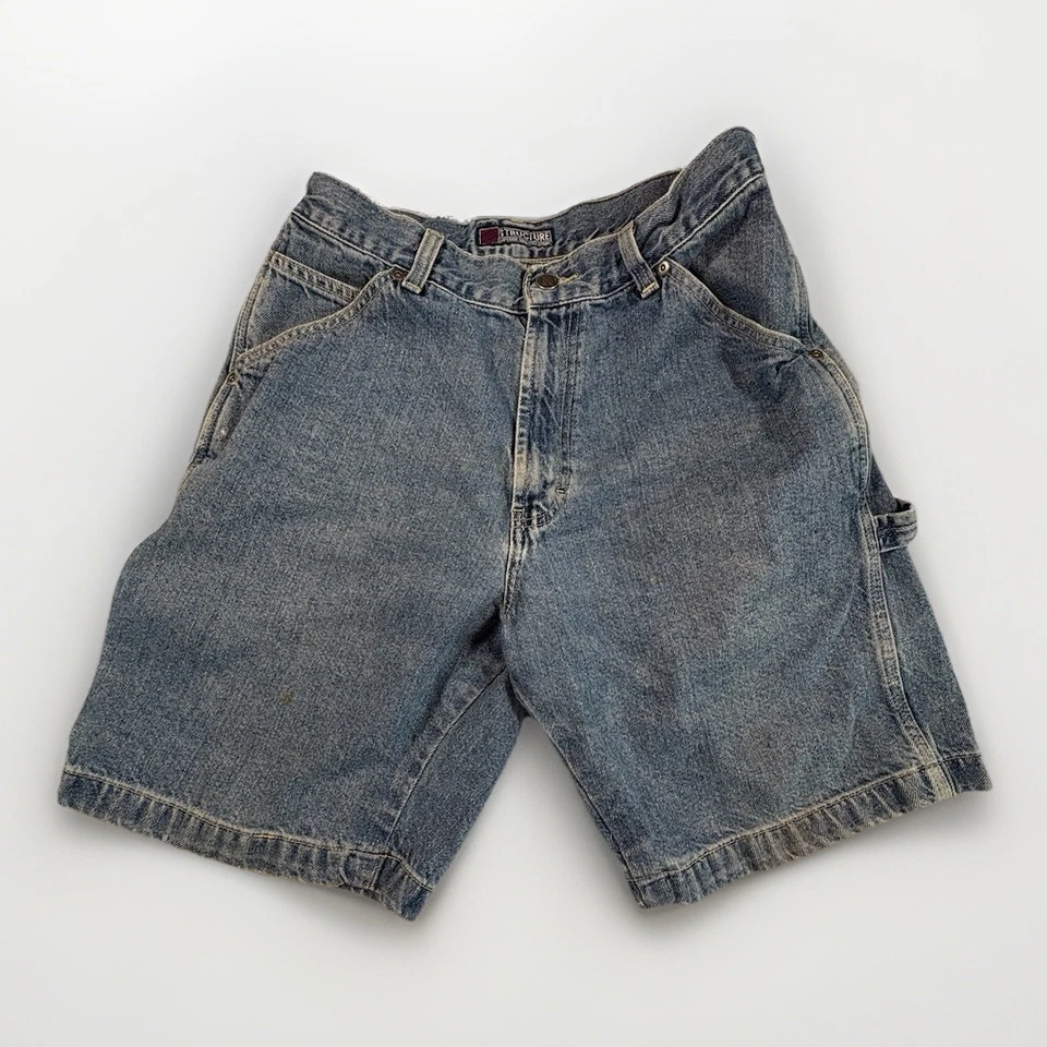 Pantalones cortos de mezclilla vintage años 90 para hombre talla 33 estructura azul cargo (A4) Foto 1 de 4