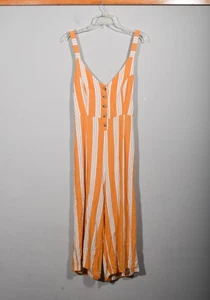 Cali 1850 Jumpsuit Leinenmischung senfgelb gestreift hinten offen weites Bein Gr. XL - Bild 1 von 3