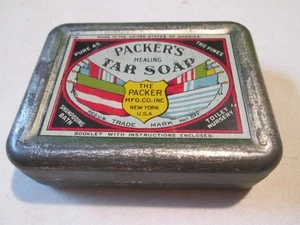 Antique Packer's Healing Tar Soap Tin New York City U.S.A. - Picture 1 of 4