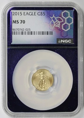 2015 American Gold Eagle $5 MS 70 NGC Tenth-Ounce 1/10 oz Bee Purple Label - Image 1 of 4