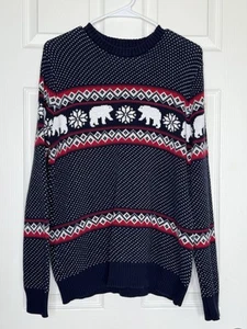 Aspen Sweater Crew Neck Fair Isle Polar Bear Men's 100% Cotton Navy Blue Sz M - Picture 1 of 6
