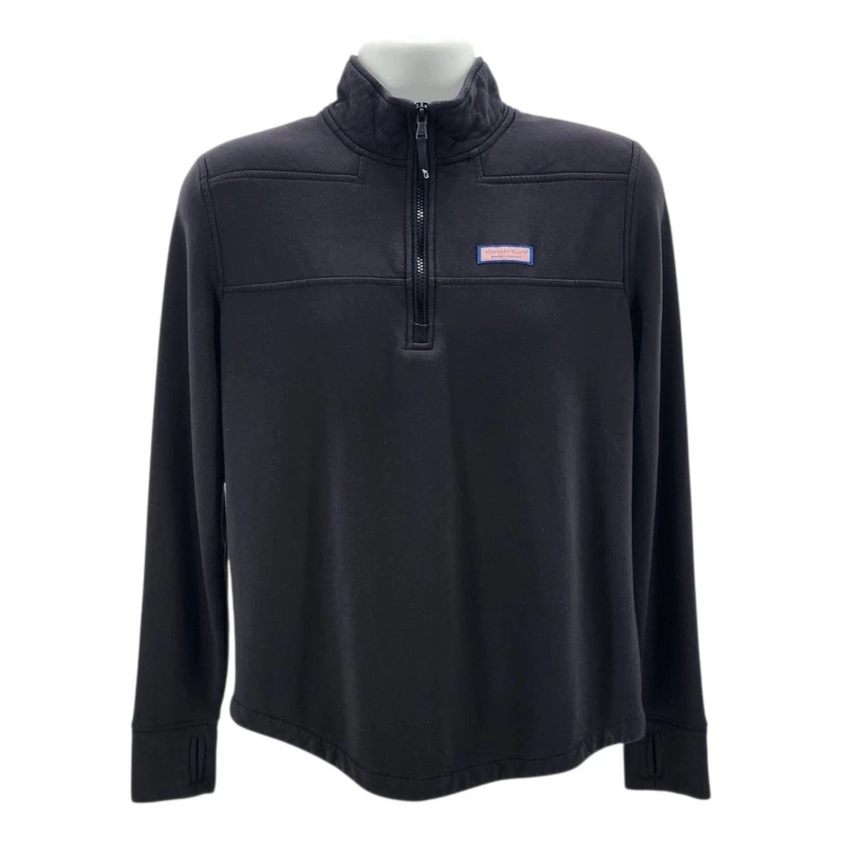 Vineyard Vines Para Hombres Sudadera Mediana Camisa Oveja 1/4 Cremallera Negra Manga Larga Foto 1 de 4