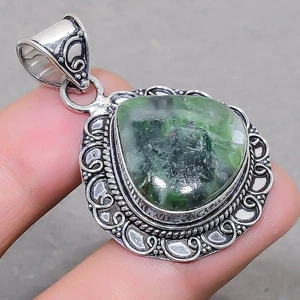 Green Aventurine Gemstone Handmade Antique Jewelry Vintage Pendant 1.90" SR 1811 - Picture 1 of 7