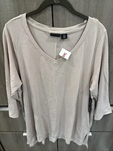 NWT Tahari Women's Pullover Top High Low Long Sleeve Top T Shirt Beige Size XL - Picture 1 of 5