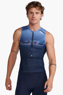 Nuevo 2XU Hombres Aero Tri Tank Sin Mangas Top Triatlón Top Singlet Azul X-Pequeño XS Foto 1 de 3