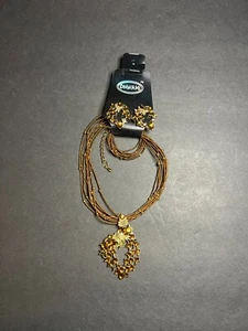 Conjunto de joyas collar y pendiente gema facetada color ámbar tono dorado Dhwani - Imagen 1 de 4