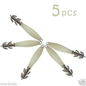 5pcs 3.75" Glow Night Fishing Squid Jigs sharp hook baskets sea Baits Lures New - Picture 1 of 3