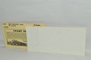 Spur O Champ Decals OD-2 Box Car Data 40' 50' WEISS - Bild 1 von 1
