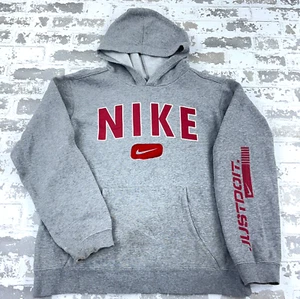 Vintage Nike Hoodie Boys XL Gray Red Sweatshirt Sweater Y2K Center Swoosh Youth* - Picture 1 of 13