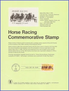 USA2 #1528 U/A SOUVENIR PAGE FDC   Horse Racing - Picture 1 of 1