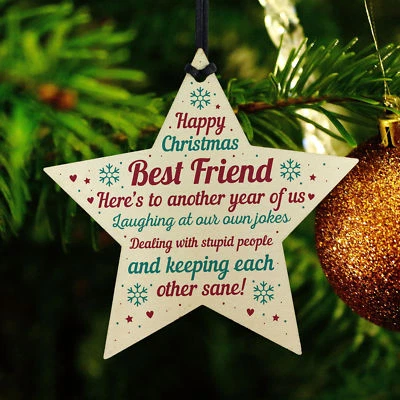 RED OCEAN Christmas Best Friend Gift Wood Bauble Tree Decoration Friendship Gift Keepsake