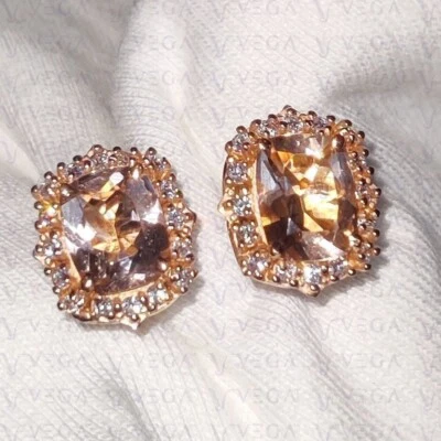 Pendiente de morganita natural y diamantes de corte cojín de 5,50 quilates de oro rosa macizo de 14 quilates Foto 1 de 4