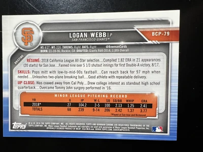 2020 Bowman - Prospects Purple #BP-117 Joe Ryan /250 (RC) - Image 1 of 2