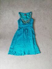 Size 8 Monsoon Turquoise Satin Embellished Dress Party Occasion Cocktail Event